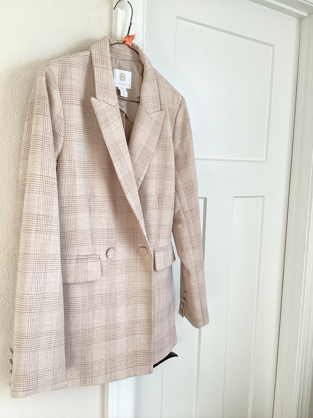 House of Harlow 1960 Plaid Blazer Jacket Notch New Medium Beige Cream